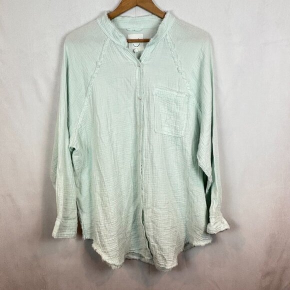 Aerie Women's Ocean Blue Oversized distressed coverup button shirt sz Medium NWT - Picture 1 of 14